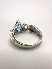 925 Sterling Silver London Blue Topaz and Diamond Vintage Ring Estate Jewelry
