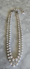 Faux Pearls Silver Tone Beads Double Strand 8.5 In Necklace