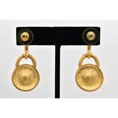 Vintage Pearl Drop Earrings Dangle Brushed Gold Matte Post Chunky NOS 1980s A23