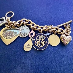 Juicy Couture Charm Bracelet Bird Butterfly Coin Heart Wooden Monogram