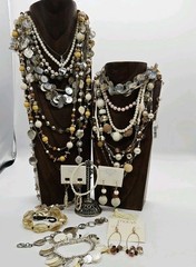 Jewelry Lot Vintage to NOW Necklace Bracelet Earrings Pearlized Shell 21 pc LOT