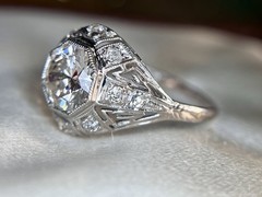 Art Deco Diamond Engagement Ring 14k White Gold