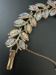 Vintage Coro Signed Clear AB Rhinestone Leaf Shape Bracelet 7.25″