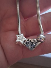 Sterling silver snake chain slide charm bracelet friend star ball bead. SZ 7.75″