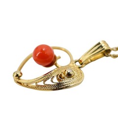 Vintage Gold Filled Heart Necklace W Coral Signed Sorrento Pendant, W.E.H. Chain