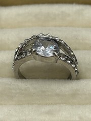 Vintage Style Silver Tone Rhinestone Swirl Ring Size 6.5 Costume Jewelry Elegant