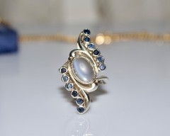 Vintage Moonstone & Sapphire Large Statement Ring in Palladium Bypass Design Cey