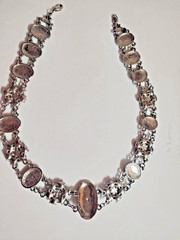 Antique Style Art Deco Silver Tone Filigree Pink/Purple Cabochon jewelry Set