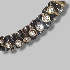 Two Tone Rhinestone Stretch Bracelet Gold Silver Tone Heavy Chunky Vintage