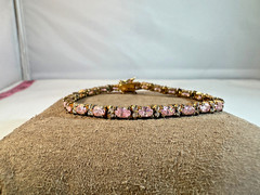 Vintage Sterling Silver Pink and Clear Stone gold wash tennis bracelet, size 7