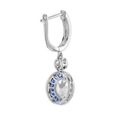 Art Deco Lab Created Diamond Sapphire Drop Dangle 14K White Gold Finish Earrings