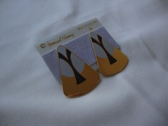 VINTAGE SAMUEL HUANG CLOISONNE RETRO ABSTRACT CHARCOAL & GRAY ENAMEL EARRINGS