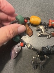 VINTAGE 8” DOUBLE STRAND NATURAL STONE MURANO BEAD LEATHER CHARM BRACELET TIBET