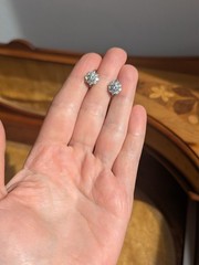 Vintage French 18K Whit Gold Diamond Flower Earrings
