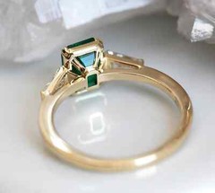 Art Deco Style 2.90Ct Emerald & Lab-Created Diamond 14k Yellow Gold Finish Ring