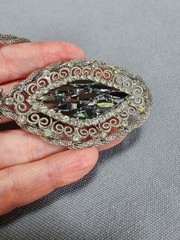 Juliana DeLizza Elster Hematite Necklace And Earrings Silvertone Filigree Mesh