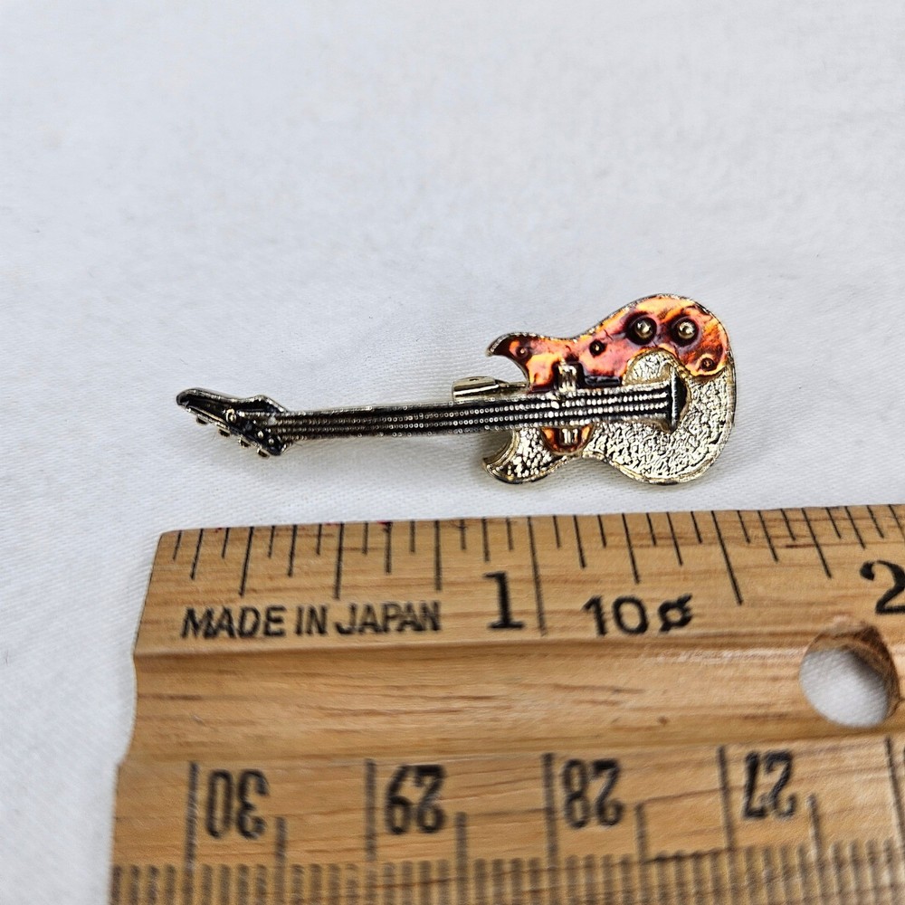 Vtg Gerrys Gold Tone Enamel Electric Guitar Brooch Pin Musical Jewelry 1.75in