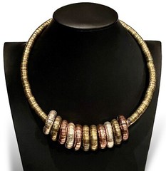 Vtg Nordstrom VCLM NECKLACE Tri Color Metal Silver Gold Copper Classy Cheerios