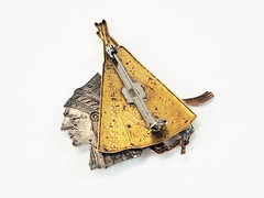 Vtg SPOONTIQUES Native American INDIAN Art Pin Copper Pewter Brass Toned Brooch