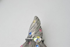 Signed JJ JONETTE Vtg Crystal Wizard Brooch crystal ball LARGE *missing 1 stone