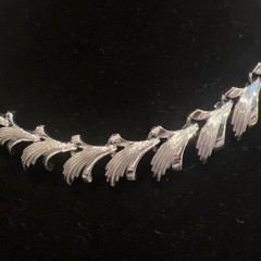 Vtg Coro Silver Tone Feather Leaf Link Choker Necklace Mid Century 16.5″ 1.69oz