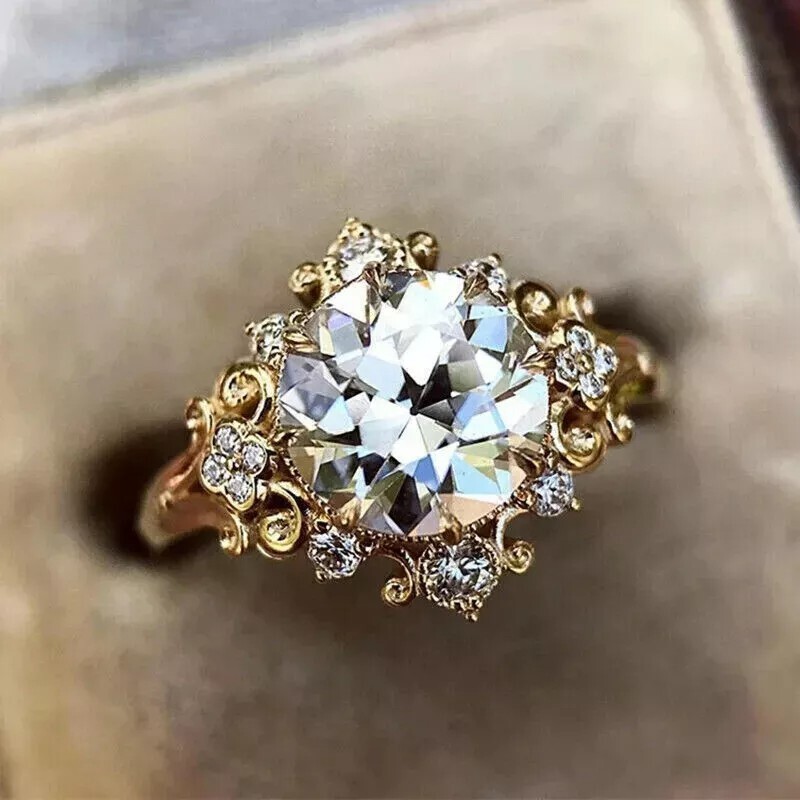 2.50Ct Art Deco Style Round Lab Created Diamond Wedding 14k Yellow Gold FN Ring