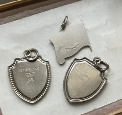 Vintage USA STERLING Enamel CHARMS Flag Boston Capitol RED WHITE BLUE Shields