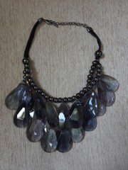 Vintage Joan Rivers Blue Gray Teardrop Bib Statement Necklace & Pouch