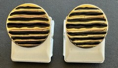 Vintage J Ment Bold Clip Earrings Chunky Runway Statement Gold Tone Button 80s