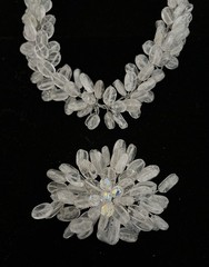Vintage Artisan Hand Wired Frosted Glass Bead Necklace/Brooch Set