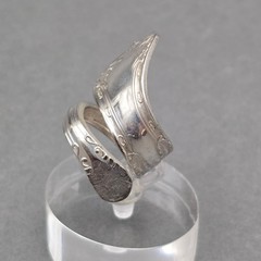 Vintage Silver Plate Wrap Spoon Ring Size 7 Upcycled Flatware Statement Band