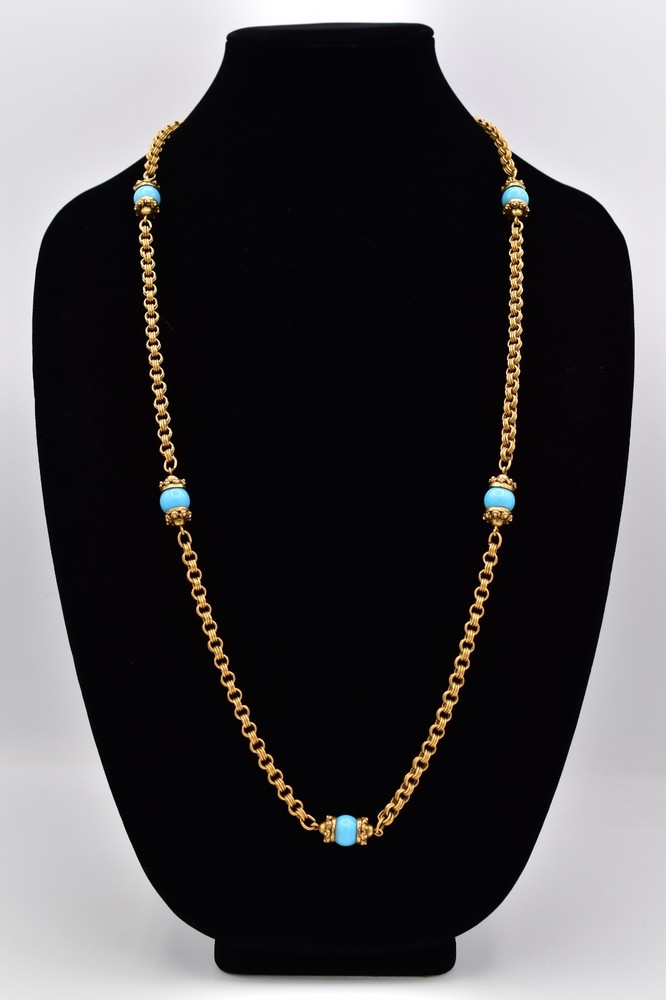 Accessocraft NYC Vintage Station Chain Necklace Turquoise Beaded Signed BinBE
