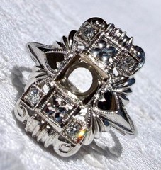 1930s Art Deco 18K White Gold DIAMOND Ring Setting/ Semi-Mount w/ HEARTS ~ 2.8 g