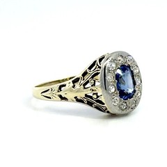 Vintage 14K Two-Tone Gold Blue Sapphire & Diamond Ring Size 6