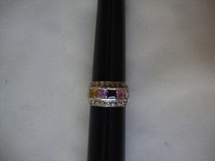 VINTAGE PINK TOPAZ AMETHYST LAVENDER TOPAZ CITRINE WHITE TOPAZ SILVER 925 RING