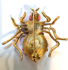 JOAN RIVERS CRITTER COLLECTION ORANGE CORAL CRYSTAL SPIDER PIN BROOCH