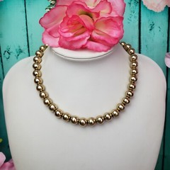 Vintage Unsigned Gold Tone Metal Beaded Necklace Metal Beads on Chain Choker