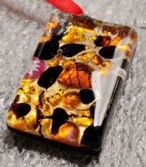 Fantastic! MURANO 1.5″ Black, Orange, Gold Halloween Toned Glass Pendant!