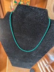 17″ 2.5 mm green agate/ chrysoprase bead necklace with 14 k gold clasp