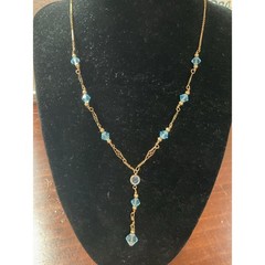 Vintage Gold Filled Blue Crystal Lavalier Lariat Beaded Necklace 20.25”