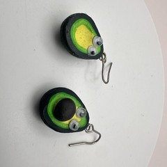 Vintage 90s Avocado Googly Eye Dangle Earrings Green Polymer Clay Fun Fashion