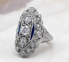 3Ct Vintage Art Deco Style Lab Created Diamond Engagement 14K White Gold FN Ring
