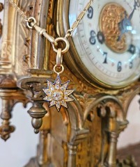 Antique Victorian GIA 19K Gold 1.21ctw Old Mine Diamond Blue Enamel Star Pendant