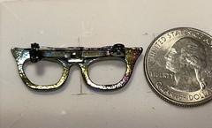Vintage Mid Century Blue Iridescent Rhinestone Accented Cats Eye Glasses Brooch