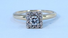 Antique 14k Petite 1920’s Art Deco Solitaire .11ct Diamond RING 2 Color Sz 7