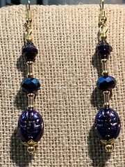 NEW ITEM *VTG.CZECH PEACOCK BLUE AURORA IRIDESCENT CRYSTAL EGYPT SCARAB EARRING
