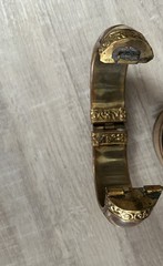 VTG 70s Bangle Bracelet Horn Bone Brass Pin Closure Hinged Chunky Brown Cream 1”