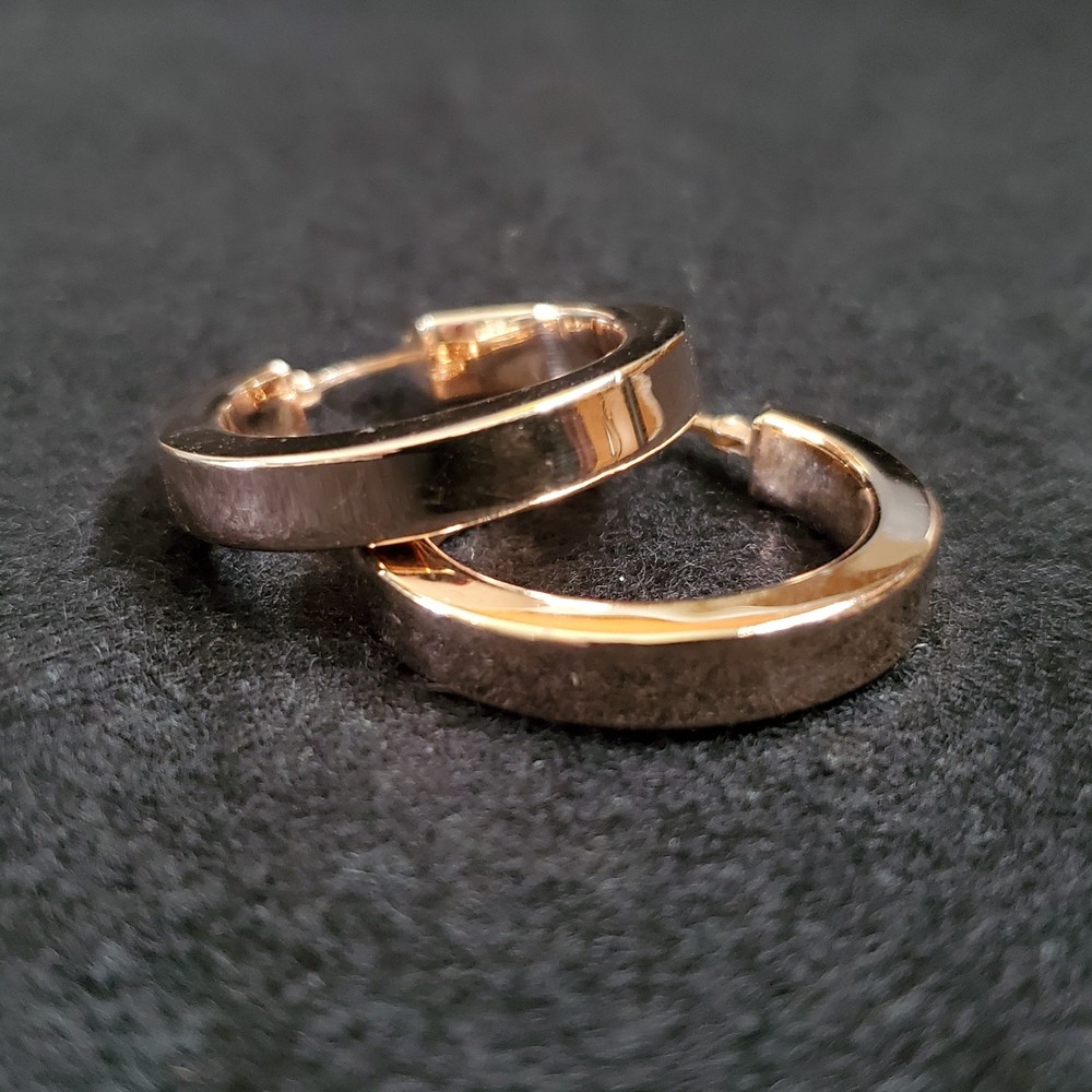 Sterling Silver Hoop Earrings Flat Edge Light Copper Tone 1 1/8″ Italy Signed