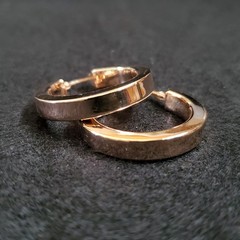 Sterling Silver Hoop Earrings Flat Edge Light Copper Tone 1 1/8″ Italy Signed