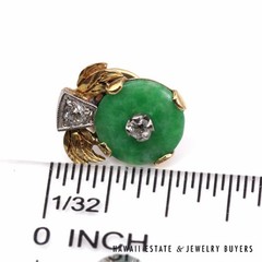 GIA Type A Green Jadeite Jade Donut Diamond 0.25ctw 14K Yellow Gold Earrings